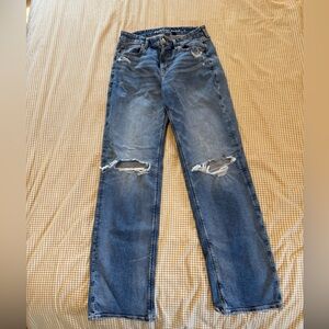 American Eagle Outfitters Curvy Ripped Straight Leg Jeans 12 Extra Long